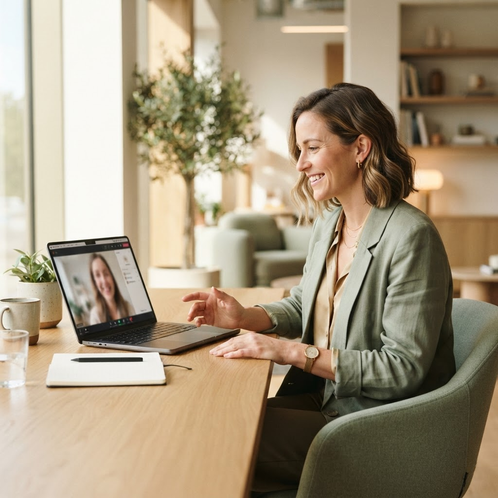 A coach on a friendly strategy video call